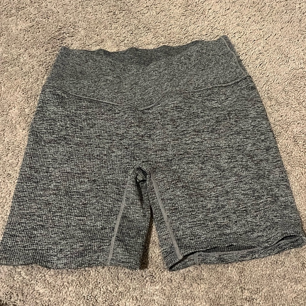 Grey mid rise gym shorts
